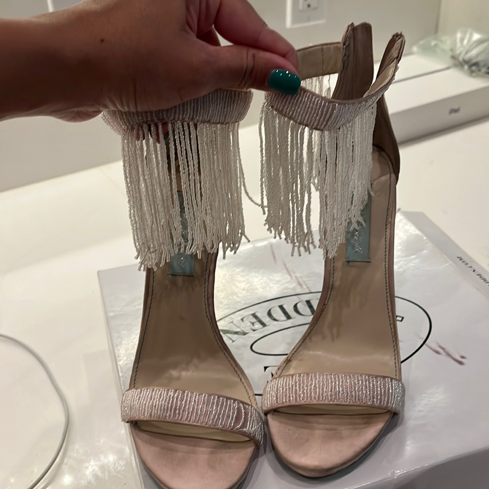 Betsy Johnson satin beaded fringed  heels